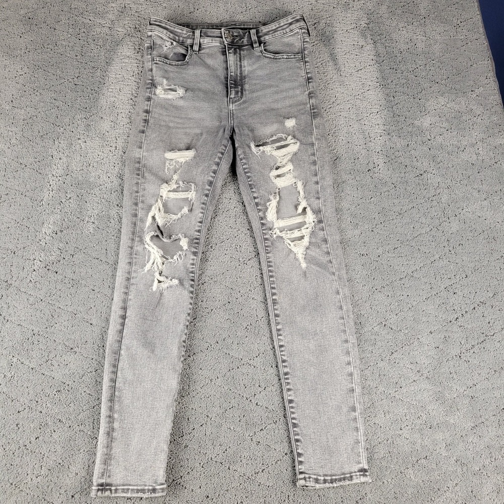 American Eagle Jeans Womens 6S Gray Super Hi Rise Jegging Distressed Stretch